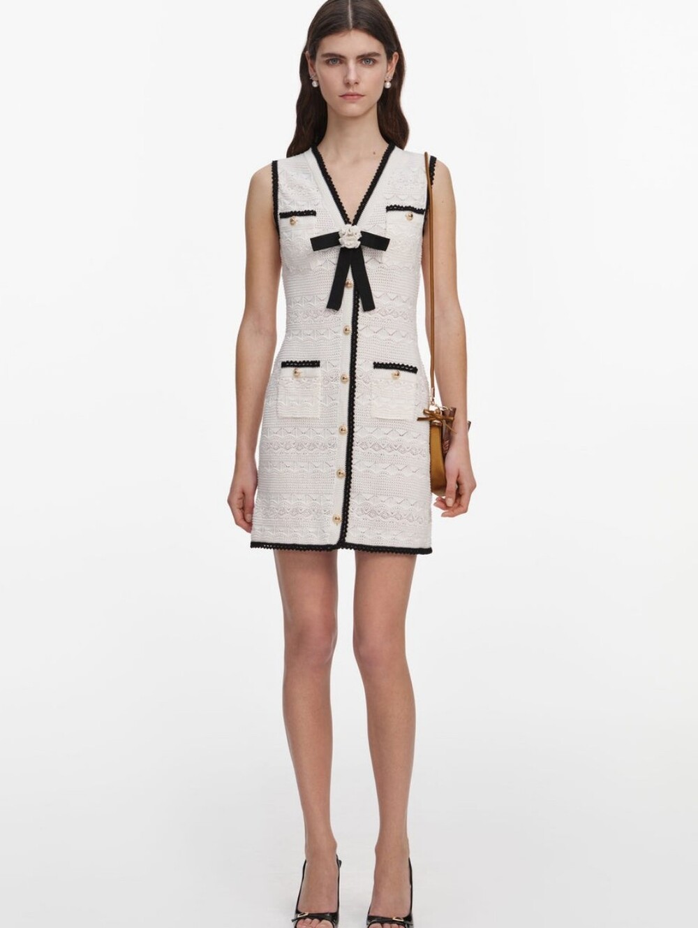 Self Portrait White Pointelle Knit Mini Dress
